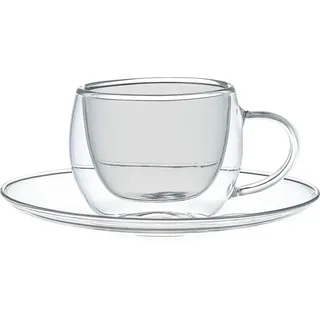 4-teiliges doppelwandiges Gläser-Set mit Untertassen – Perfekt für Mokka und Espresso Anthrazit