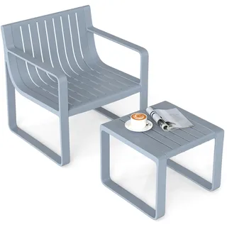 COSTWAY 2-teiliges Gartenmöbel Set, Balkonmöbel Set PP wetterfest, Gartensessel mit Tisch, Terrassenmöbel, Gartengarnitur, Sitzgruppe Grau - Grau