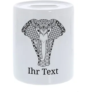 Spardose Elefant personalisiert mit Wunschtext, Keramik, Zentangle | Geldgeschenk als Glücksbringer – Gelddose mit Zentangle-Elefant und Ihrem Text