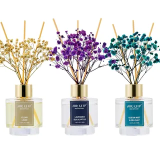 Airkeep Raumduft 50ml x3, Reed Diffuser mit Clean Linen, Ocean Mist & Sea Salt, Lavender Eucalyptus, Raum Duft mit 24 Duftstäbchen, Lufterfrischer für Badezimmer, Wohnung, Heimdekoration