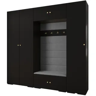 Abiks Möbel Garderoben-Set 236,7/250/47 , Schwarz, Grau, Goldfarben , Metall , Nachbildung , 13 Fächer , 250x236.7x47 cm , Garderobe, Garderoben-Sets & Garderoben-Serien, Garderoben-Sets