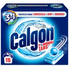 Calgon 4in1 Waschmaschinenreiniger und Wasserenthärter Tabletten Entfernt Kalk & Gerüche Tiefenreinigung Einheiten 15 Tabletten 1 Stück (Verpackung kann variieren)