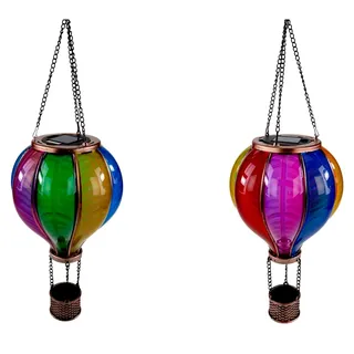 2er Set Solar-Ballon Hänger mit Flammeneffekt 20x36 cm Acryl Metall Bunt I Gartendeko Solarleuchte Transparent Gartenbeleuchtung Außen Dekoration Ballon-Figur mit Metallkette Solarlampe