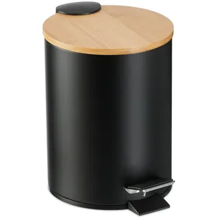 Relaxdays Kosmetikeimer , Metall, Holz, Kunststoff , Rund , 17x23.5x21 cm , Badaccessoires, Abfalleimer