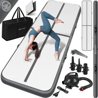 KESSER® Turnmatte Aufblasbar Airtrack 2m/3m/4m/5m/6m Fitness-Matte Gymnastikmatte | inkl. Tragetasche & elektr. Luftpumpe | Yogamatte, Tumbling Matten, Trainingsmatte, Turn- & Fitness - Grau