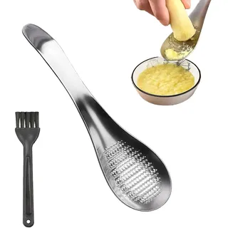 VTYTZZ 2 Stück Premium Ingwerreibe Aus Edelstahl Mit Löffel,Ingwerreibe,Knoblauchreibe,Muskatreibe,Ingwer Reibe,Parmesanreibe, Zerkleinerer, Zitronenreibe, Kurkuma Und Wasabi (Silber)