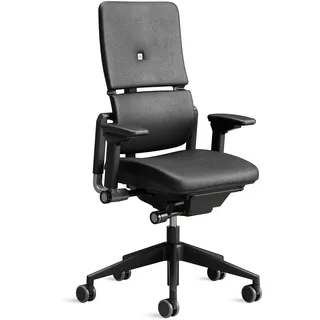 Steelcase Please Ergonomischer Bürodrehstuhl mit höhenverstellbarer Lumbalstütze Schwarzes Leder