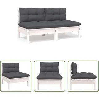 The Living Store 2-Sitzer-Gartensofa mit Kissen Weiß Massivholz Kiefer - Weiß