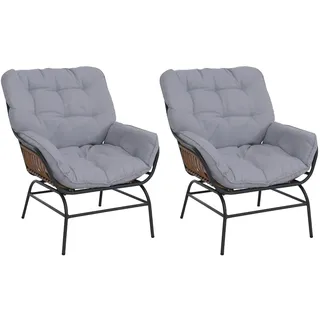 Mendler Gartenstuhl HWC-P75 Gartensessel 77 x 90 x 77 cm grau/silber 2 St.