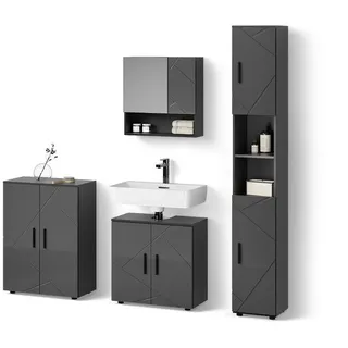 livinity® Ronco 4-tlg. Anthrazit Hochglanz