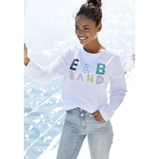 Sweatshirt ELBSAND "Aliisa", Damen, Gr. S (36), weiß, Sweatware, Obermaterial: 95% Baumwolle, 5% Elasthan, unifarben, figurumspielend hüftlang, Rundhals, Sweatshirts Sweatshirt, mit Logodruck vorne, Basic-Passform, sportlich-casual, Topseller