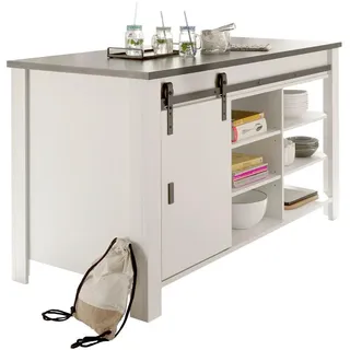 Furn.Design Kücheninsel weiß Pinie, anthrazit Landhaus 162 cm, Kochinsel freistehend , Metall , Nachbildung,Pinie , Uni , einzeln stellbar , 162x93x77 cm , FSC 100% , Küchen, Küchenmöbel, Kücheninseln