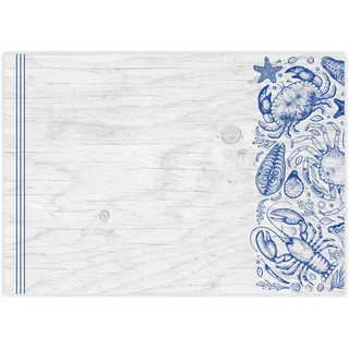 100 Tischunterlagen mit Maritim-Motiv I DIN A3 eckig I Strand I Meerestiere I Fische I Platz-Set aus Papier I trendiges Design I Einweg Tischset I blau und weiß I Gastronomie und Haushalt I dv1028
