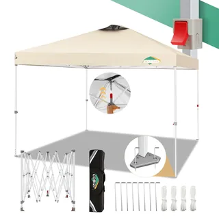 COBIZI Pavillon 3x3 Faltpavillon 3x3 wasserdicht stabil winterfest mit | Pop-Up Klicksystem | UV-Schutz 50+ | Partyzelt Garten Zelt klappbar 3x3m mit Lüftungsöffnung inkl. Tasche & 8X Erdspieße, Beige