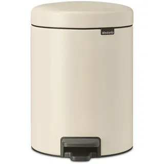 Brabantia - NewIcon Treteimer 5L - Kleiner Abfalleimer für Bad oder Toilette - Sanft Schließender Deckel - Leichte Pedalbedienung - Entnehmbarer Inneneimer - Soft Beige - 21 x 28 x 29 cm