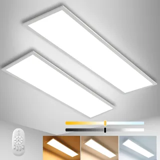 Aimosen 2PCS Dimmbar LED Deckenleuchte Panel 100x25cm mit Fernbedienung,28W Deckenpanel mit Stark Leuchtkraft Licht,2700K-6500K WarmweißKaltweiß Tageslicht Dünn Deckenlampe für Büro Werkstatt,SPLM113