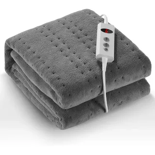 Wärmeunterbett 150 X 80 cm, Elektrisches Bettwärmer mit 10 Temperaturstufen und 1-9 Stunden Abschaltautomatik, Einfache Fixierung auf Bett und Matratze, Maschinenwaschbar (Hellgrau)