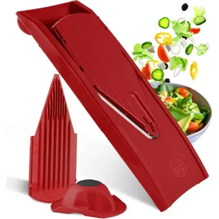 Boerner Pharma Börner Gemüsehobel V1 ClassicLine Set) • Orange, Edelstahlklingen, Sicherheitsgriff, BPA-frei, 41cm - Rot