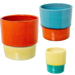 DRW Set mit 3 Blumentöpfen aus Keramik, zweifarbig, 29 x 29 x 27 cm