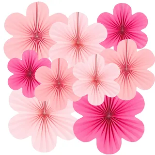 SUNBEAUTY 9 Stück Papier Fächer Dekoration Papierblumen zum Aufhängen Rosa Blumen Papier Party Deko Set für Hochzeit Geburtstagsdeko Tischdeko Baby Shower Frühling Sommer Deko