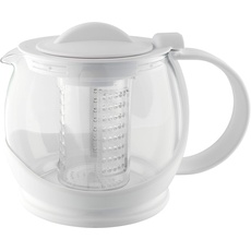 Café Olé TPSO-1200/W Infuser Loose Leaf Teekanne mit Absperrventile & Verriegelung – Körper und Griff aus BPA-freiem Kunststoff & Glas, Hitzbeständiger Tee & Kaffeesieb, 1.2L, Weiβ, Glas, 1.2 liters