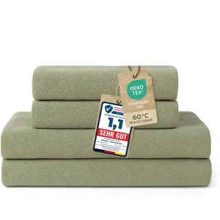 Blumtal Premium Frottier Handtücher Set 4 teilig 100% Baumwolle - Oeko-TEX zertifiziertes Badetuch 2X (70x140 cm) + Towel 2X (50x100 cm) - saugstarkes Frottiertücher Set - Handtücher Grün