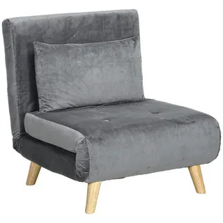 Homcom Schlafsessel, Klappsessel mit Bettfunktion, Schlafsofa mit Kissen, Samt, Grau , Holz , Echtholz,Kautschukholz , Füllung: Polyester,Polyester , einzeln stellbar , 78x79x72 cm , Wohnzimmer, Sofas & Couches, Schlafsofas, Schlafsessel