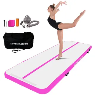 AirTrack Nordic Standard Airtrack Matte 3m - 8m mit Luftpumpe, Turnmatte Aufblasbar, Am Besten für Gymnastik, Yoga - Langlebig & Einfach zu Transportieren Matte Sport, Gymnastikmatte (4, rosa)