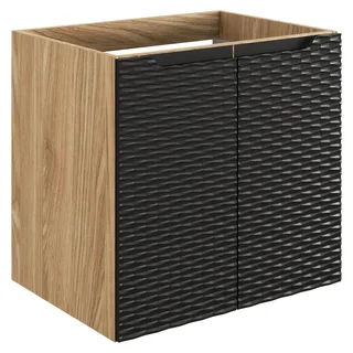 Badezimmerschrank für Waschbecken 60 cm Schwarz Matt Eiche geölt - Schwarz