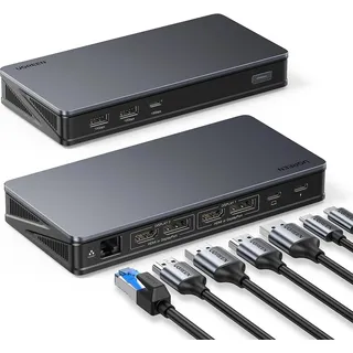 Ugreen Multifunktions-Hub 8W1 Adapter Usb-C Adapter Langlebig Grau - Schwarz