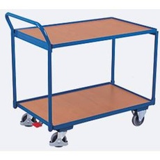 Schäfer Shop Select Tischwagen, leicht, Stahl/MDF-Platte, Enzianblau/Buche-Dekor, 2 Etagen, L 985 x B 605 mm, TPE-Rollen mit EasySTOP, bis 250 kg