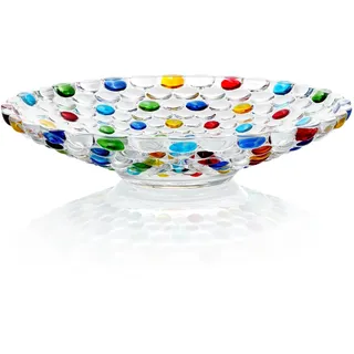 BIMUYI Böhmische Glasschale, Obst-Servierschüssel, rund, 29,2 cm Durchmesser, bunte Salat-Süßigkeiten-dekorative Schale
