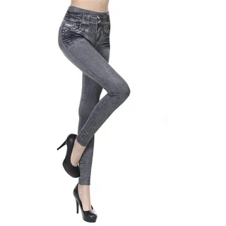 Damen Gefüttert Jeggings Jeansoptik Leggings Übergroße Treggings Elastic Jeans Fleece Strumphose High Waist Skinny Hosen Dear-XiaoBao