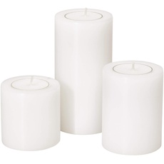 EDZARD 3er Set Dauerkerze Cornelius (Ø 6 cm, H 6, 8, 10 cm) in weiß - Teelichthalter, Kerzenhalter in Kerzenoptik, Windlicht für handelsübliche Teelichter - Deko Kerzen, Tischdeko, Wohnzimmer Deko