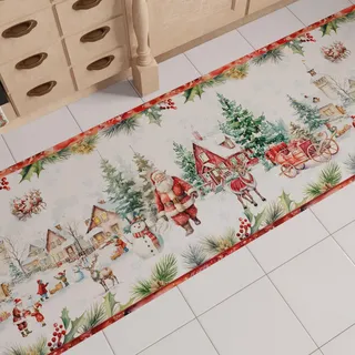 PETTI Artigiani Italiani - Weihnachts-Küchenläufer, rutschfest und waschbar, Weihnachtsteppich 52x380 cm, Xmas Santas Land, Made in Italy