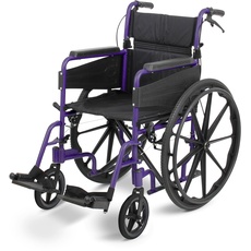 Days Escape Lite Self Propelled Narrow Wheelchair, Purple, Lightweight and Foldable Frame, Aluminium Wheelchair, Portable Transit Travel Chair, Removable Footrests