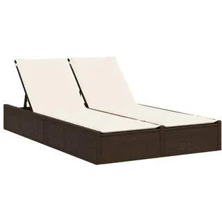 vidaXL Doppel-Sonnenliege mit Auflagen Braun Poly Rattan - Braun