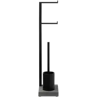 BLOMUS Stand WC-Garnitur - MENOTO- mit Toilettenpapierhalter für 2 Rollen und WC-Bürstenhalter aus Edelstahl Schwarz 15x20x72,5 cm (66311)