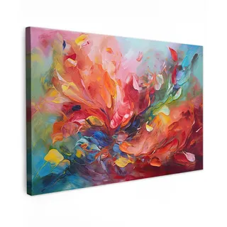 MuchoWow Leinwandbild Ölgemälde - Kunst - Abstrakt - Farbenfroh XXL 150x100 cm , Textil , Rechteckig , 150x100 cm , FSC 100% , gerahmt , Bilder & Rahmen, Bilder, Leinwandbilder