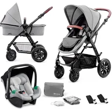 Kinderkraft MOOV Kinderwagen 3 in 1 Kinderwagenset bis 26 kg mit Kindersitz I-SIZE 40-75 cm, Buggy Funktion, Liegeposition verstellbar, Große ausziehbare Verdeck, Zubehör inklusive, Grau