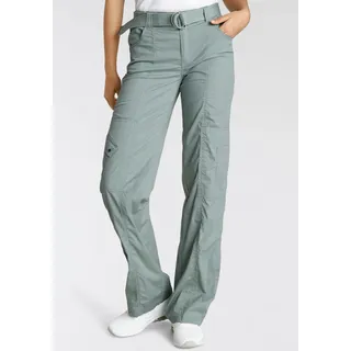 Cargohose KANGAROOS, Damen, Gr. 34, N-Gr, grün (khaki, grau), Web, Obermaterial: 50% Baumwolle, 46% Polyamid, 4% Elasthan, kontrastfarbene Details, unifarben, bequem bodenlang, Hosen Cargohose, mit besonderem Taschen-Design