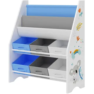 [en.casa] Kinderregal Ponteceso 62 x 74 x 26,5 cm Holzwerkstoff Weiß/Grau/Blau