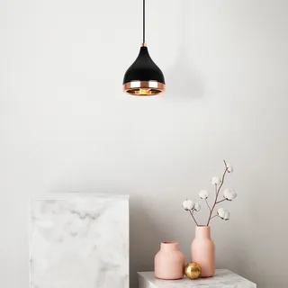 Modern Chandelier with Adjustable Height, Black & Copper, 15x15 cm, 135 cm Tall | E27 Socket, Max 40W | Stylish Glam & Scandinavian Design for Home