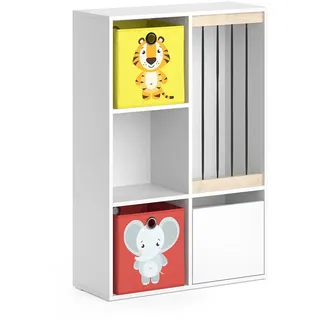 Vicco Kinderregal Luigi Weiß 29.2 x 107.8 cm mit 2 Faltboxen opt.2 , Weiß, Gelb , Holzwerkstoff , 5 Fächer , Rechteckig , 29.2x107.8x72 cm , Babymöbel & Kindermöbel, Babyzimmer, Babyregale & Kinderregale