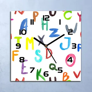 Wanduhr Echt-Glas-Küchenuhr Bunte Buchstaben Quarz Lautlos 30x30 Deko Bilder