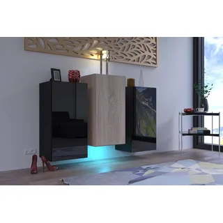 Furnitech K8 Modernes Wohnzimmer, Kommode, Schrank, Sideboard, Schlafzimmer, Esszimmer, Wohnzimmermöbel (LED blau, K8-18HGM-BS5)