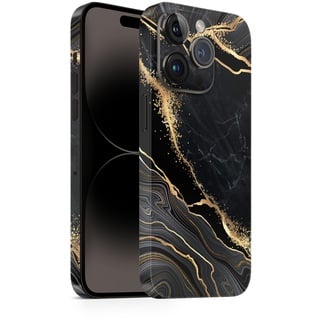 TF Skins Skin passend für das iPhone 14 Pro Skin/Schutzfolie für die Rückseite und Seiten in edler Optik inkl. Kameraschutz Schutz vor Kratzern (Luxury Black)