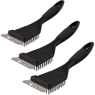 Grillbürste – 3er-Set BBQ Grillbürsten mit Messingborsten & Edelstahlschaber – Robuste Grillreiniger mit Haken zur Aufbewahrung – Ideal als Grillbürste für Gussrost, Gas- und Holzkohlegrills