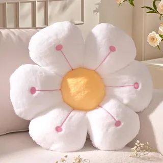 Yhoelata Groß BlumenKissen, Weiß Gelb Blumenform Dekokissen, Kissen Daisy Flower, Cute Polster Blumen-Sitzkissen, Aesthetic Zierkissen für Zuhause, Sofa, Couch, Bett, 50 cm