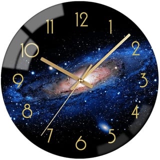 VIKMARI Glas Wanduhr Leise Nicht tickend Wand Uhren Qualität Quarz Batteriebetriebene Runde 30 cm Nacht-Himmel Muster